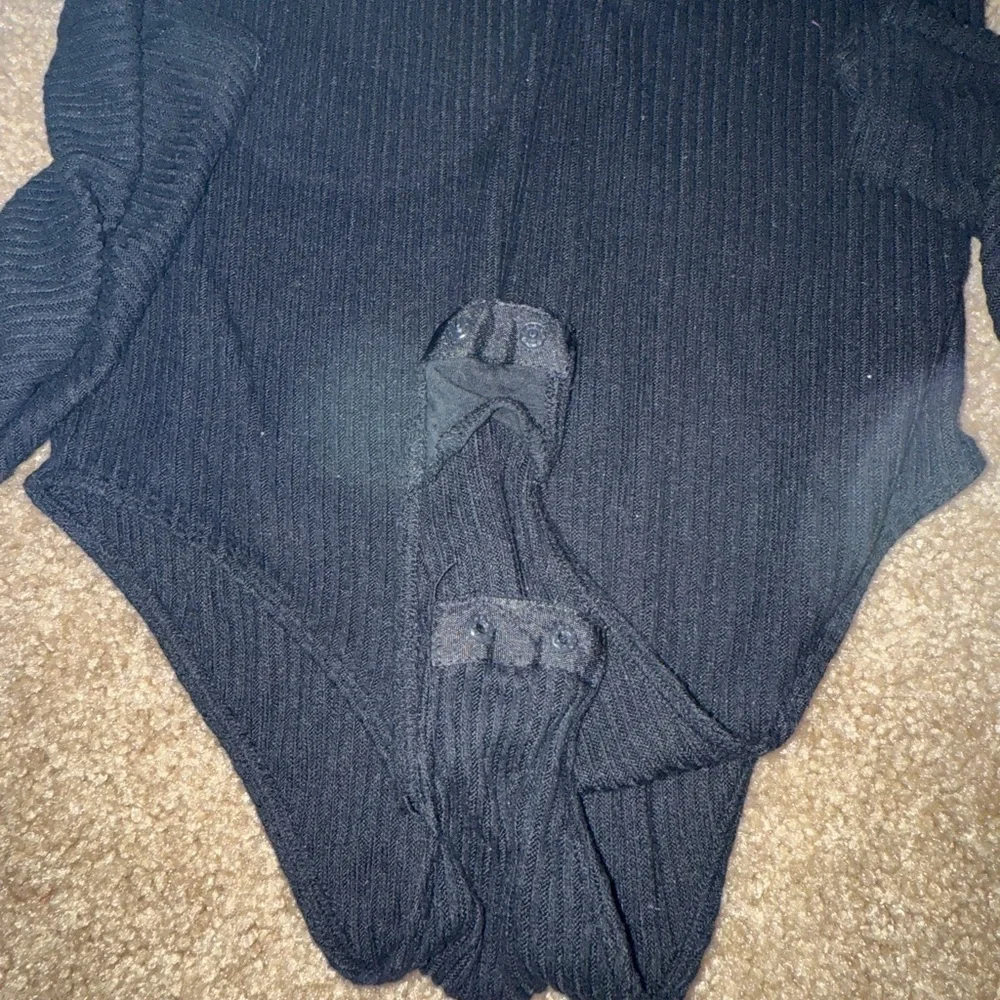 Free People Black Ribbed Long-Sleeve Bodysuit